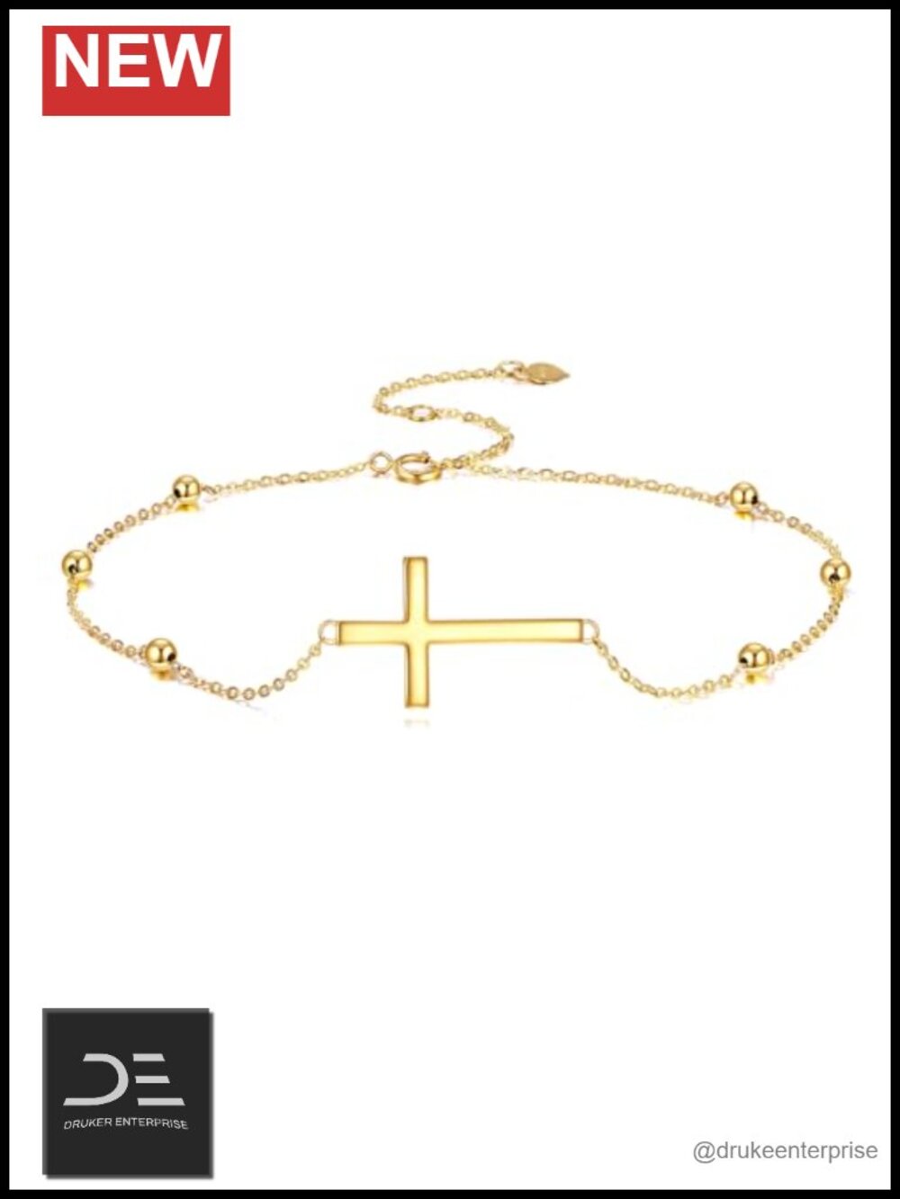14k Gold Cross Bracelet Adjustable Link Chain Religious Gift for Women
